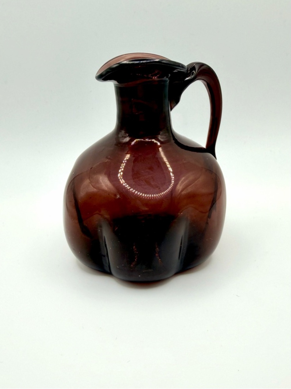 Vintage Amethyst Art glass mini pitcher hand blown collective 3”